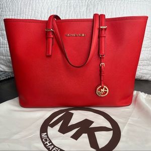 Michael Kors Leather Jet Set Tote, Red